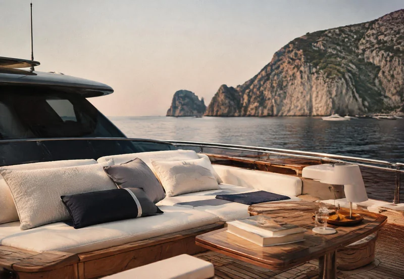 Ivory lounge aboard the yacht near Capri
